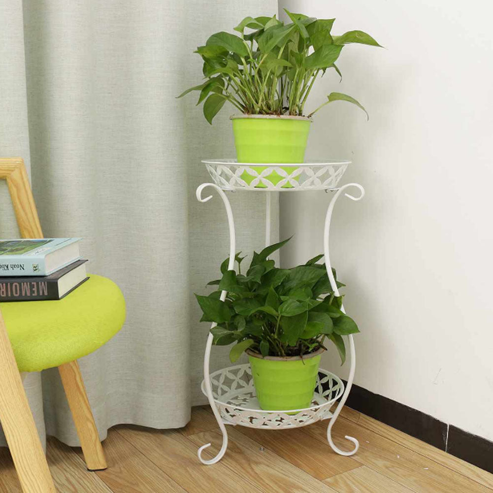 2 Tier Black/ White Metal Plant Stand for Living Room