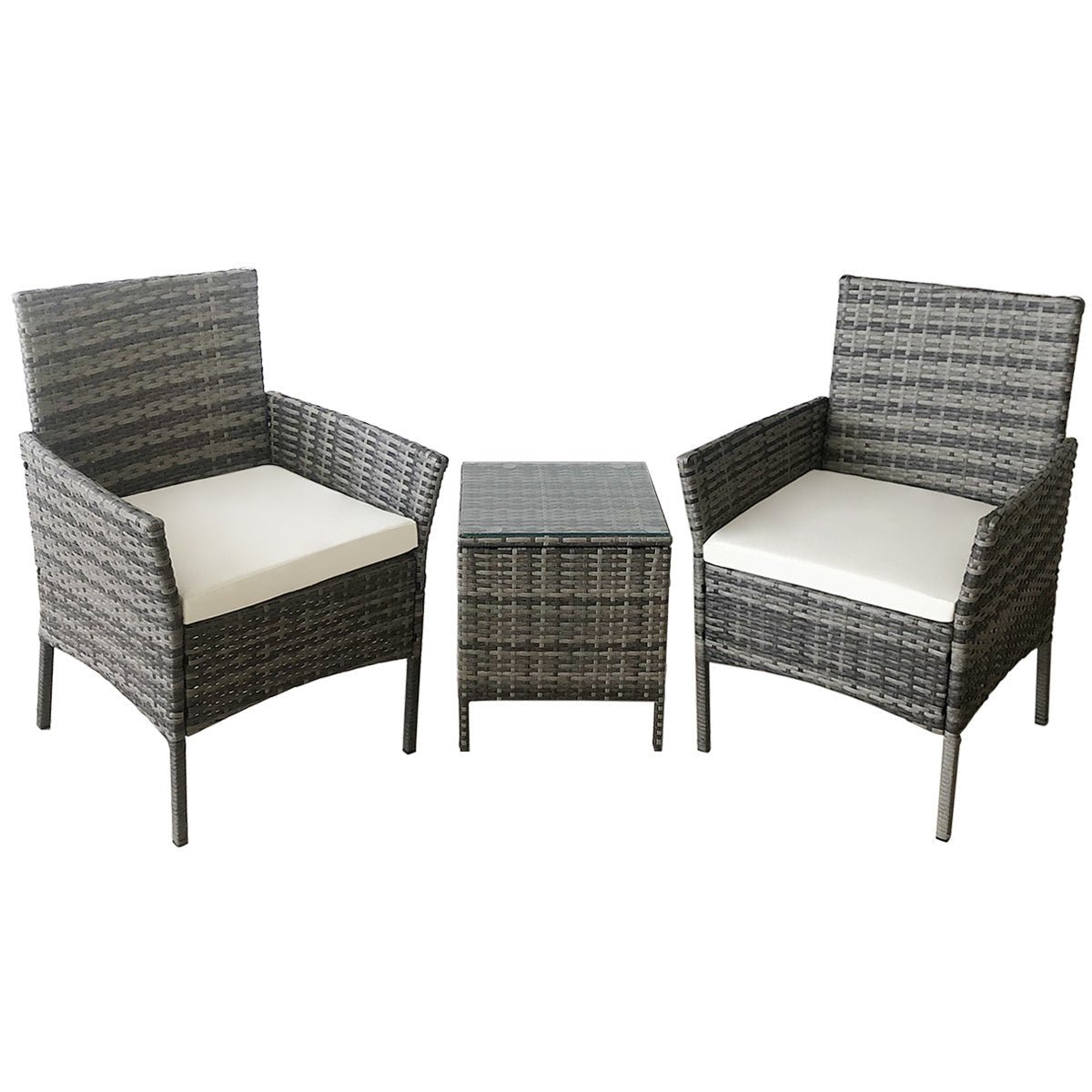 3 Pcs Outdoor Patio Rattan Furniture Set Modern Bistro Chairs and Side Table Set, PM1086