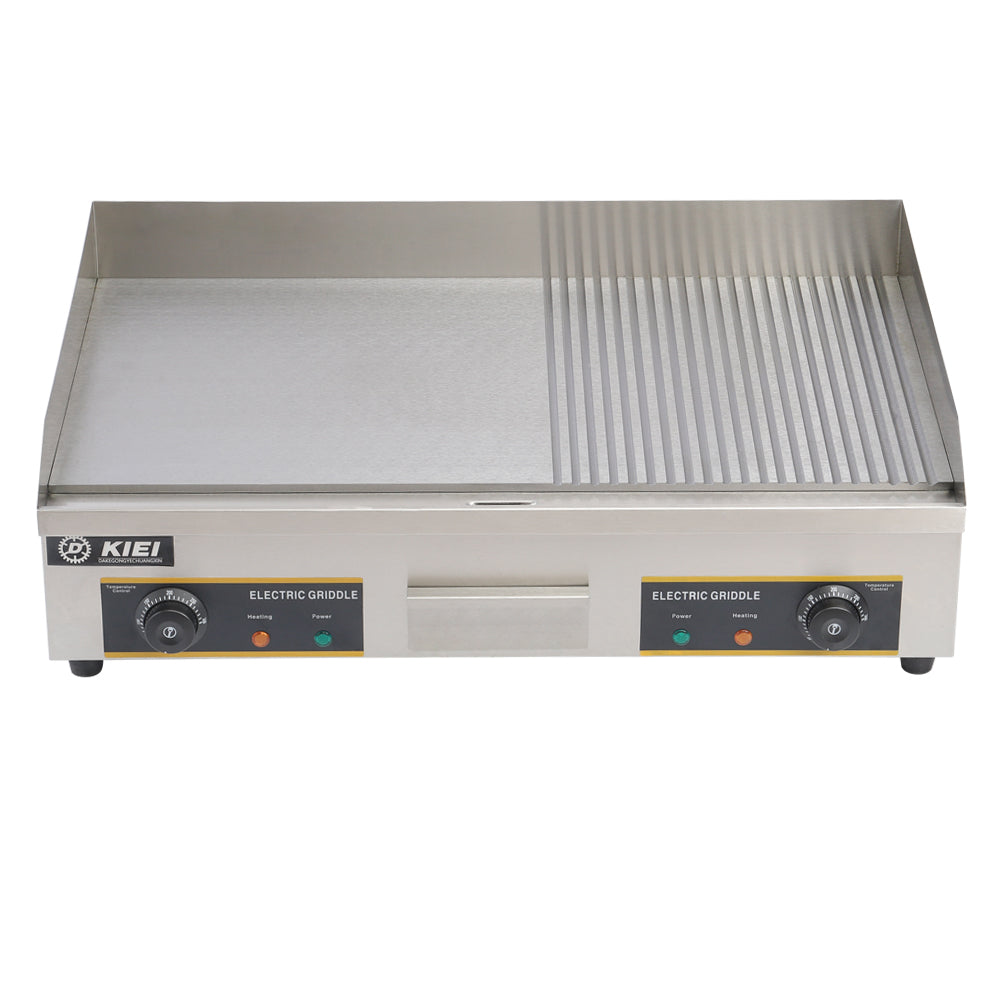 4.4KW Stainless Steel Electric Griddle with Flat and Grooved Countertop