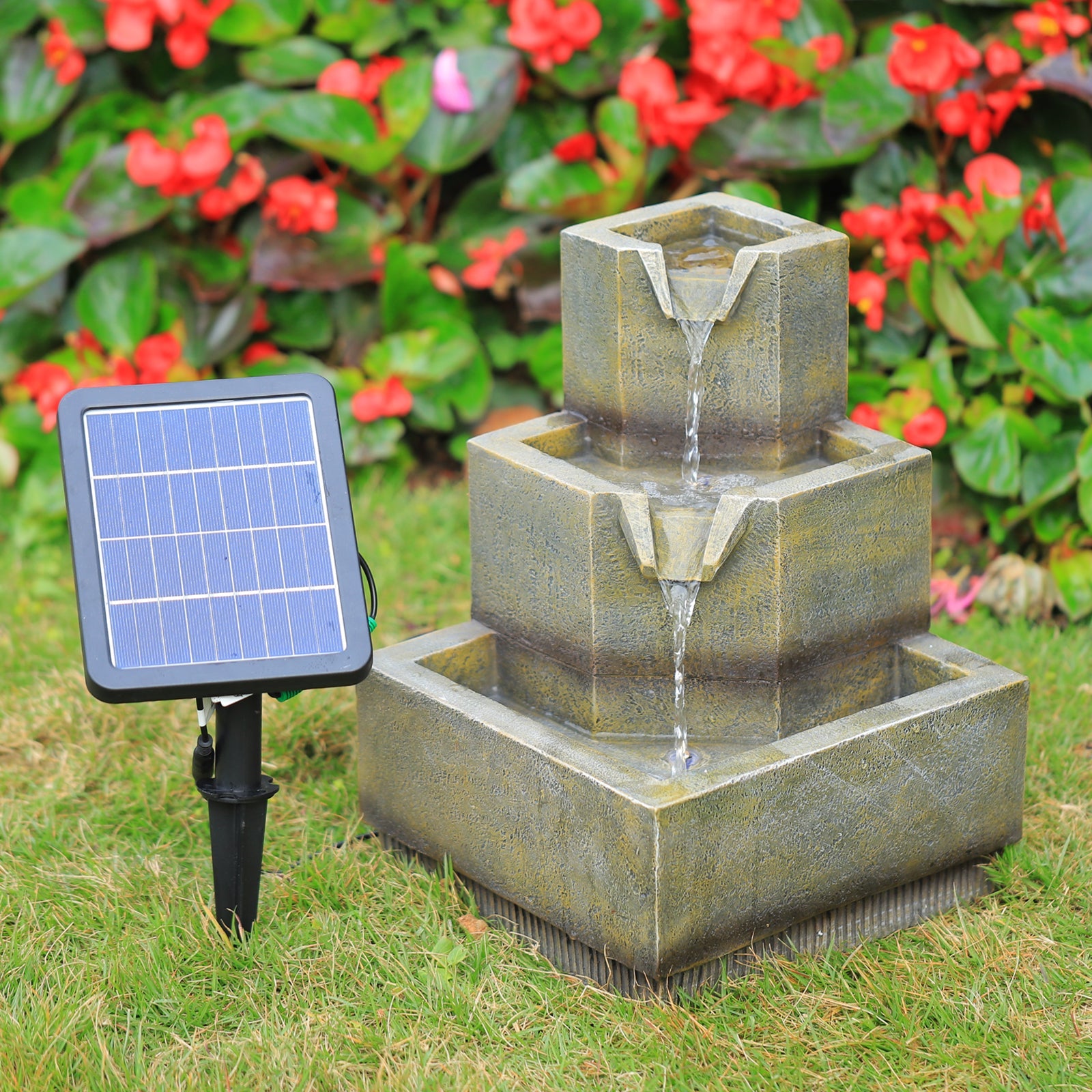 3-Tierd Solar Powered Garden Cascading Fountain with LED Lights