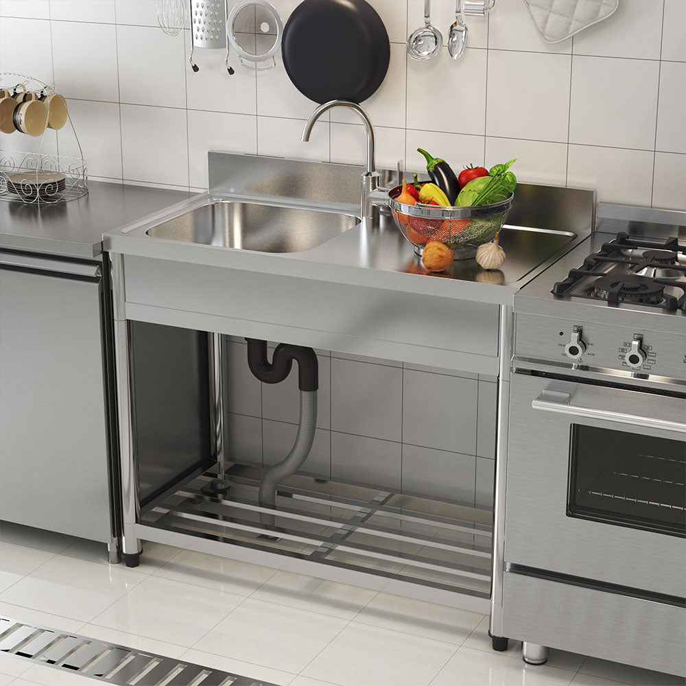 Stainless Steel Kitchen Sink with Single Bowl and Drainboard