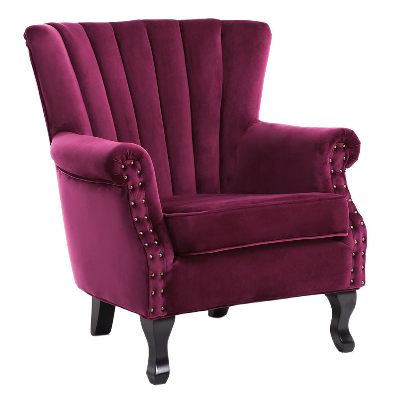 Vintage Style Wine Red Armchair Velvet High Back Lounge Chair