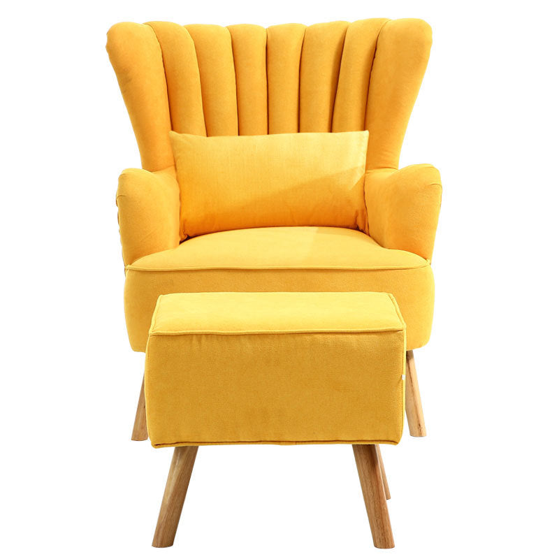 Yellow Upholstered Armchair Faux Wool Wing Back Chair with Footstool
