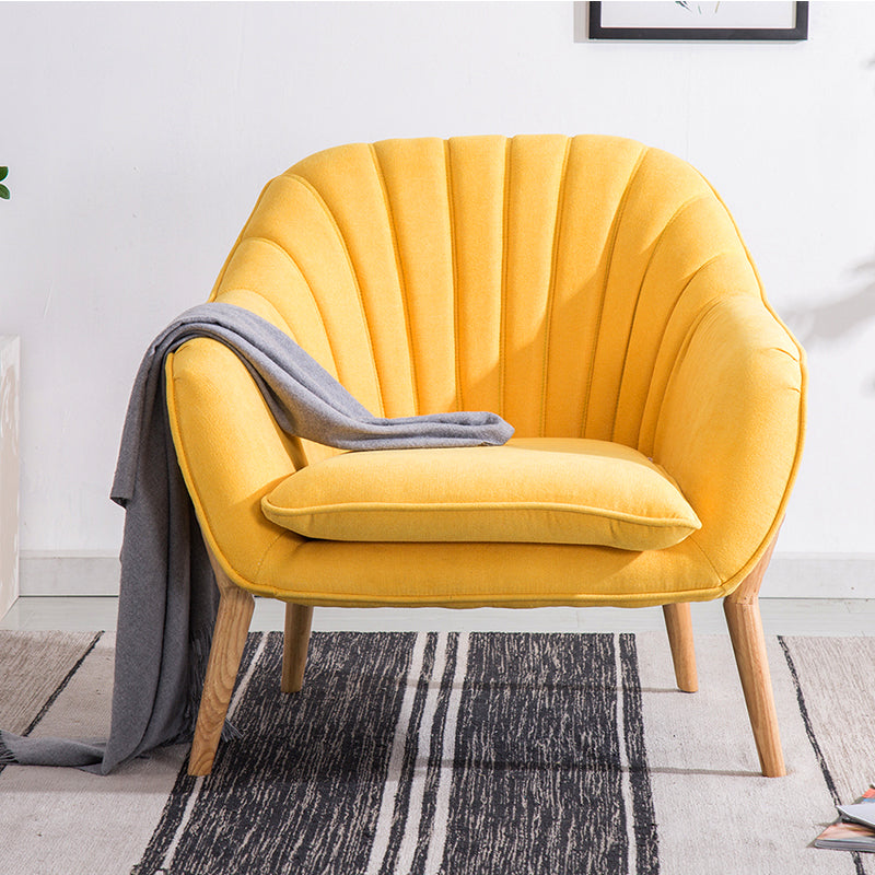 Wooden Legs Armchair Yellow 28D Sponge Single Sofa with a Cushion