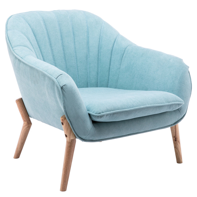 Wooden Legs Armchair Blue 28D Sponge Single Sofa with a Cushion