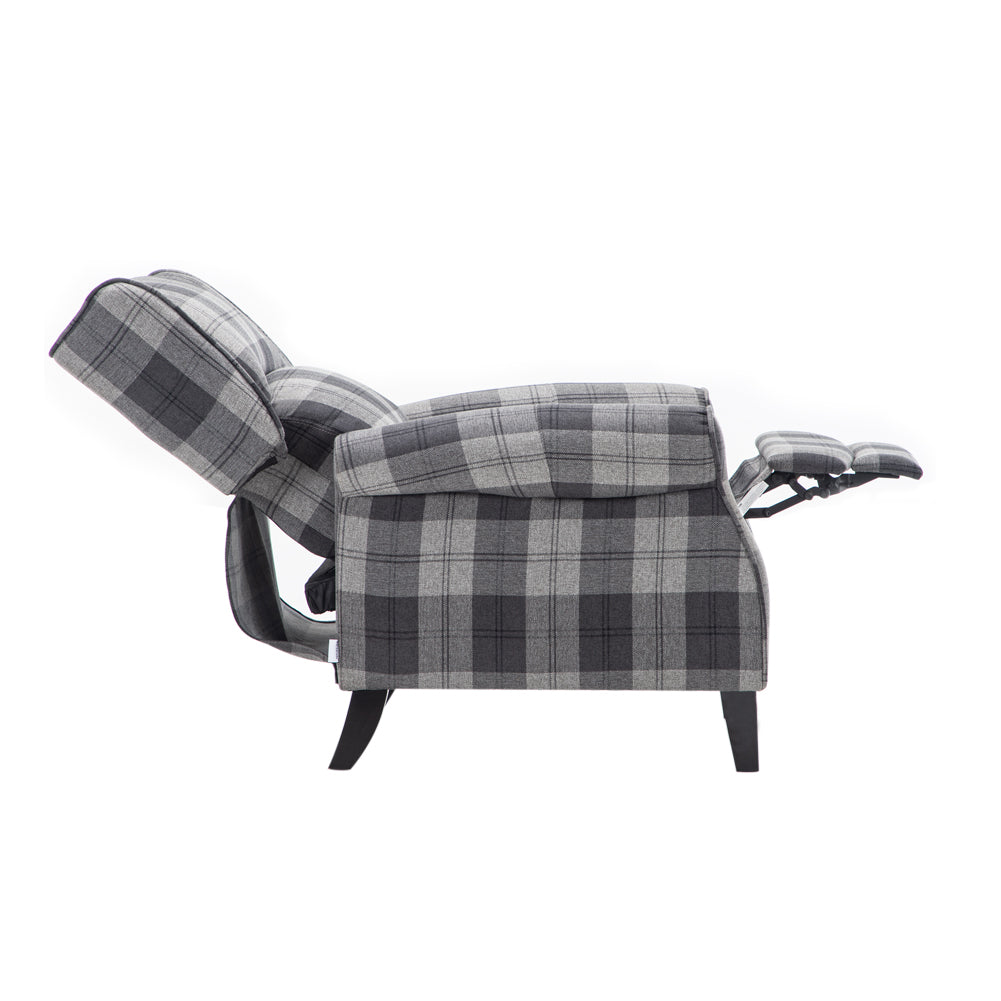 High Back Fabric Armchair Grey Tartan Motion Reclining Chair