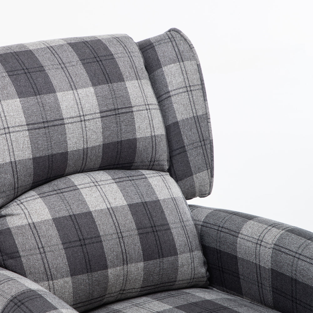 High Back Fabric Armchair Grey Tartan Motion Reclining Chair