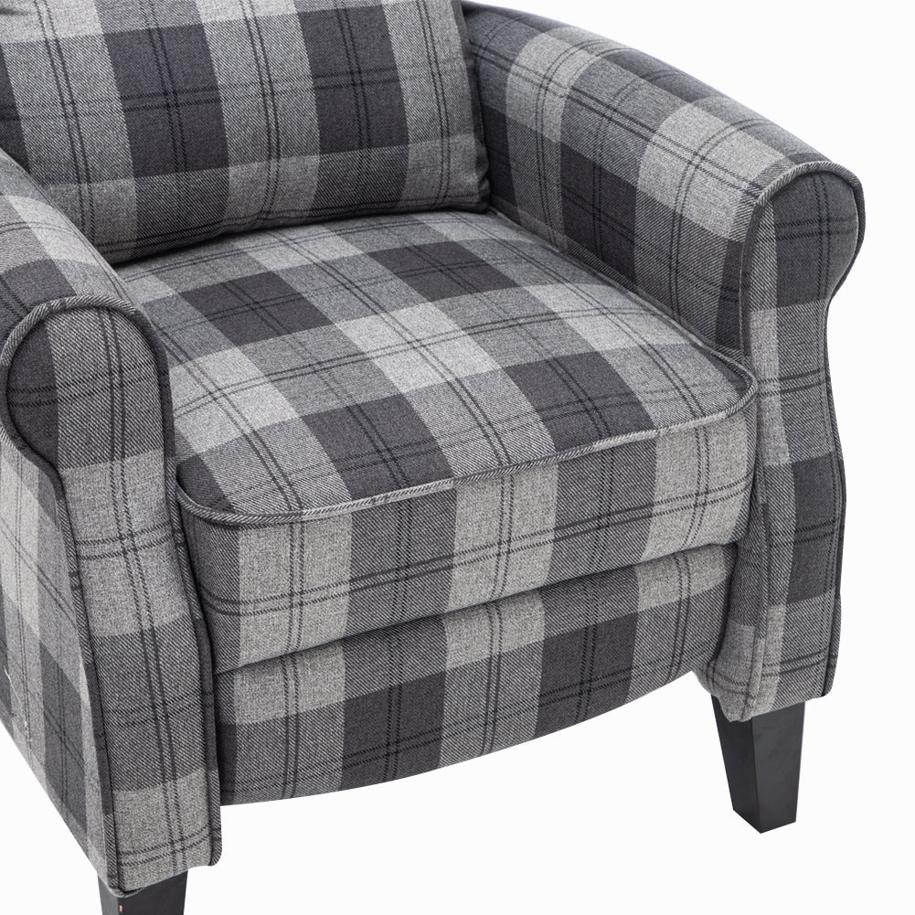 High Back Fabric Armchair Grey Tartan Motion Reclining Chair