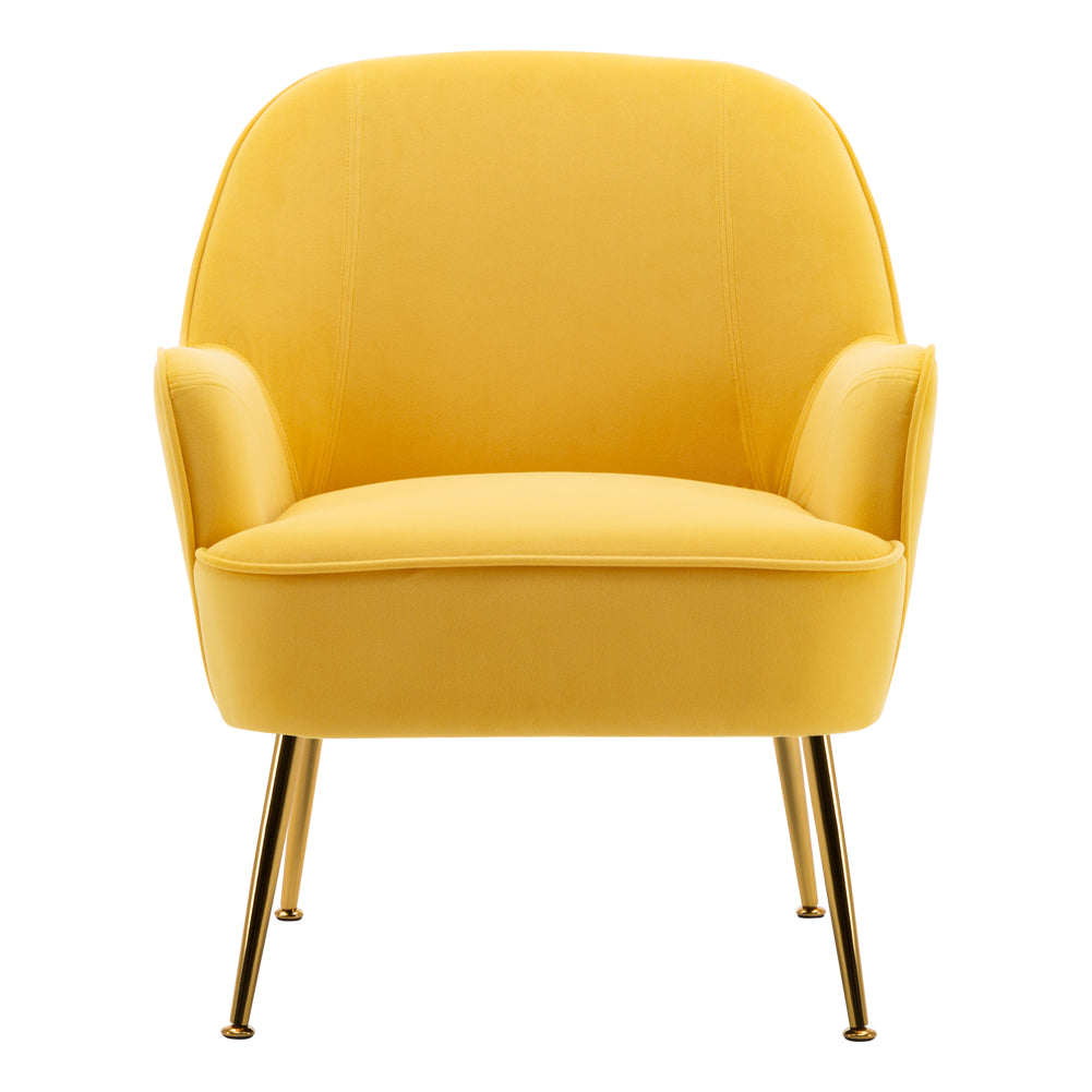 Metal Feet Single Sofa Yellow Minimalist Style Armchair with Footstool