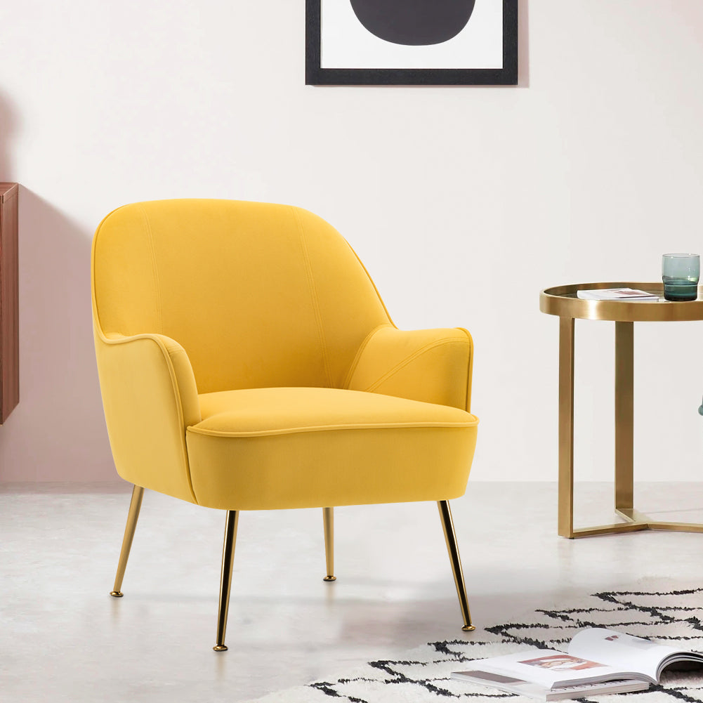 Metal Feet Single Sofa Yellow Minimalist Style Armchair with Footstool