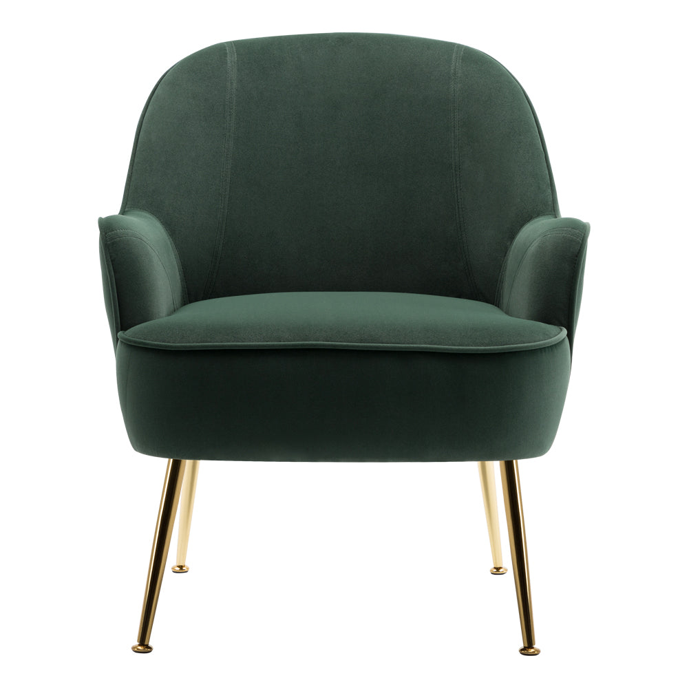 Metal Feet Single Sofa Green Minimalist Style Armchair with Footstool