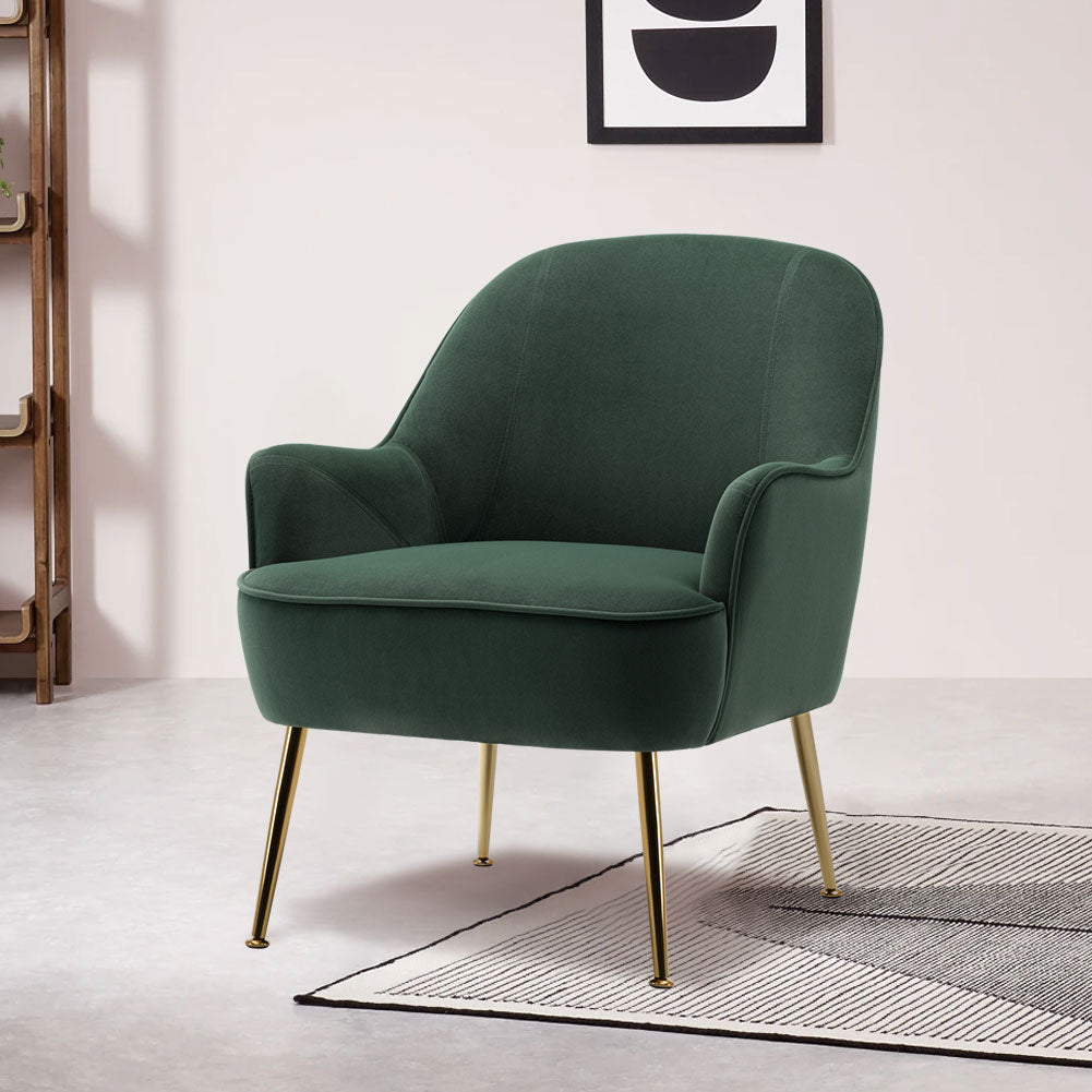 Metal Feet Single Sofa Green Minimalist Style Armchair with Footstool