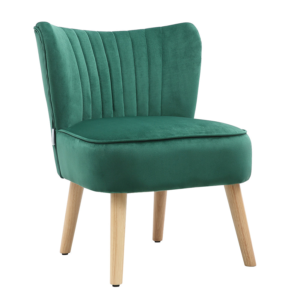 Velvet Accent Chair Green Padded Seat Armless Chair with Wood Legs