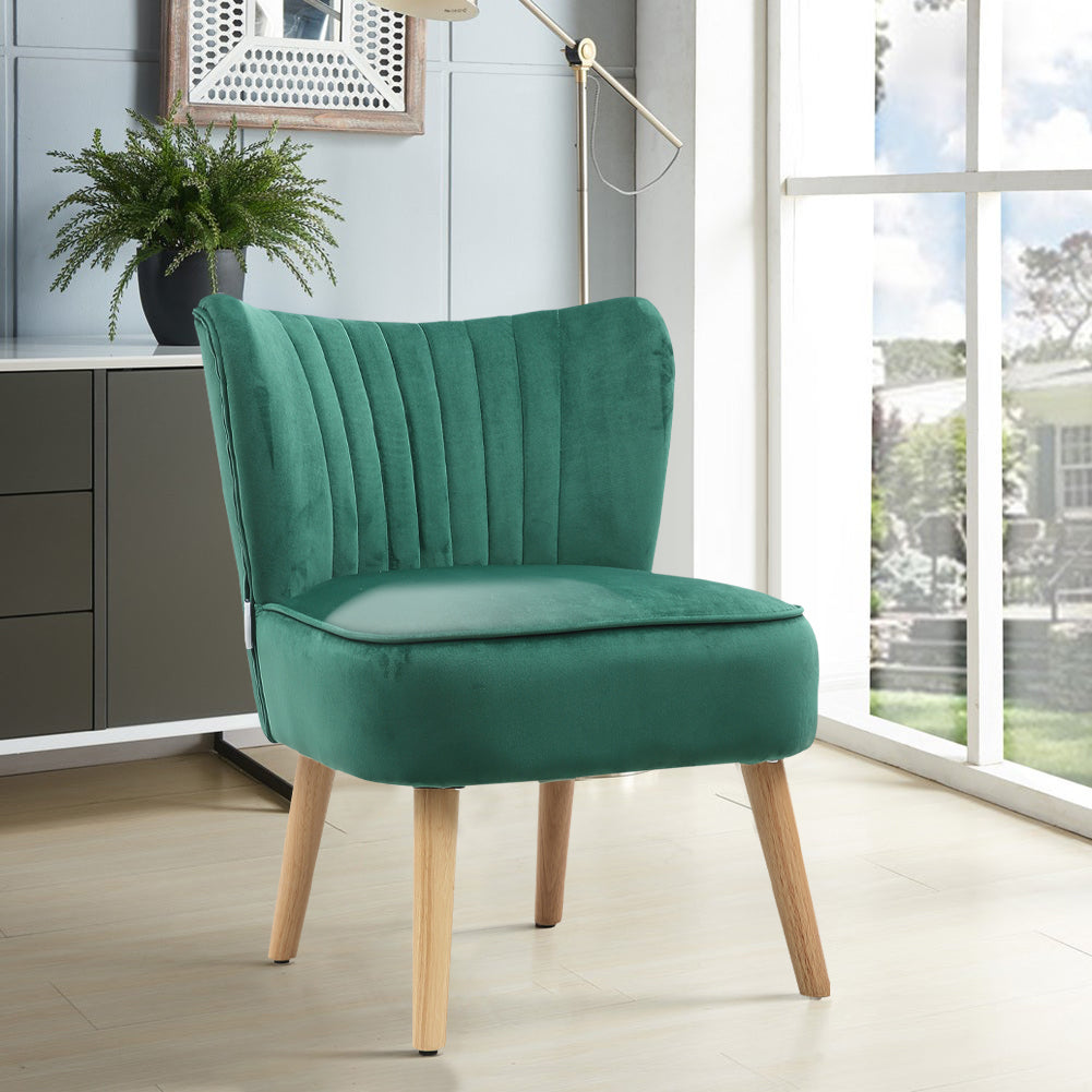 Velvet Accent Chair Green Padded Seat Armless Chair with Wood Legs