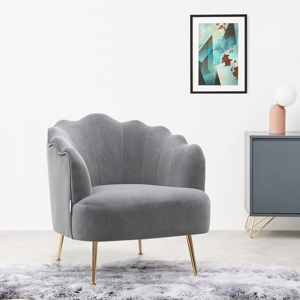 Living Room Accent Chair Grey Velvet Shell Shape Wingback Chair