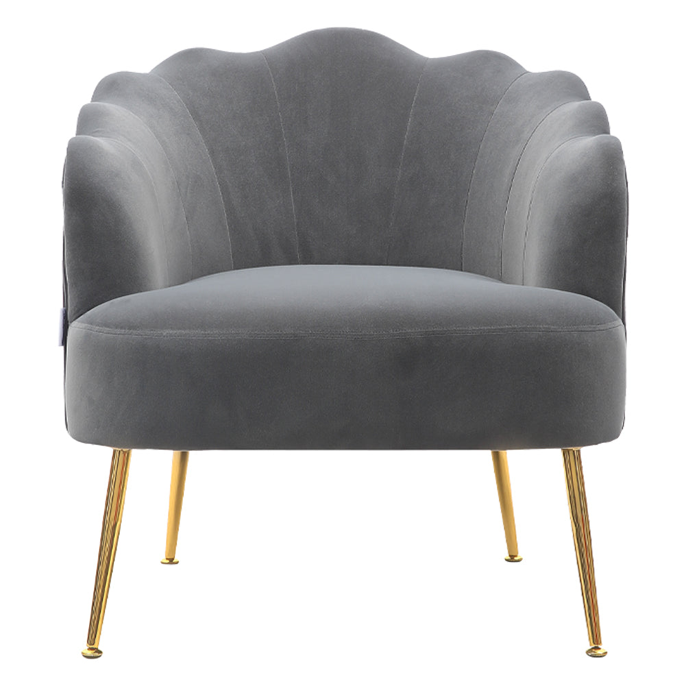 Living Room Accent Chair Grey Velvet Shell Shape Wingback Chair