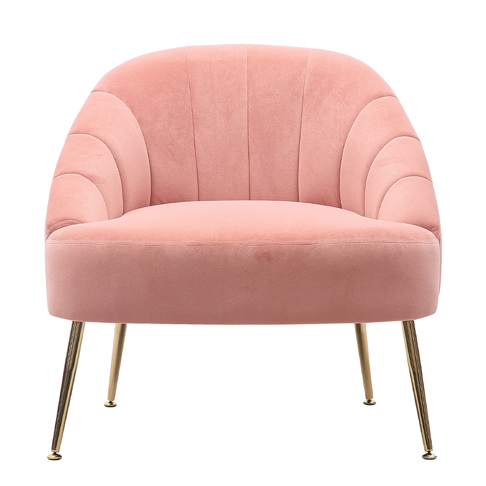 Pink Frosted Velvet Single Sofa Padded Wingback Sofa with Metal Legs