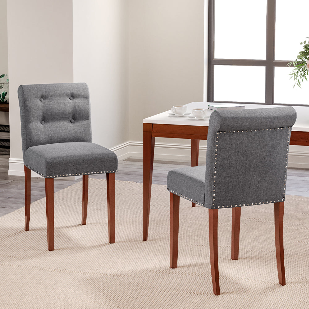 Buttoned Linen Upholstered Dining Chair Set of 2