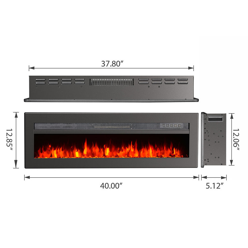 40 Inch Electric Fireplace with Adjustable Flames Wall Mounted or Freestanding