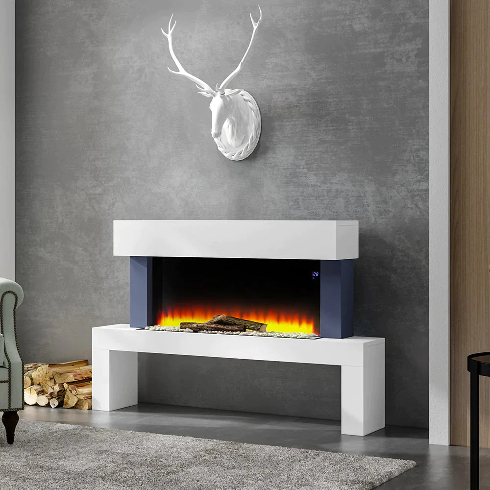 1000W/2000W Elevated Freestanding Electric Fireplace with Log and Pebbles