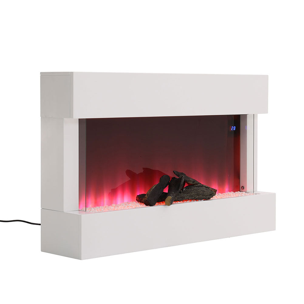 36 Inch Wall Mounted Electric Fireplace Mantel with Pebbles Logs Display