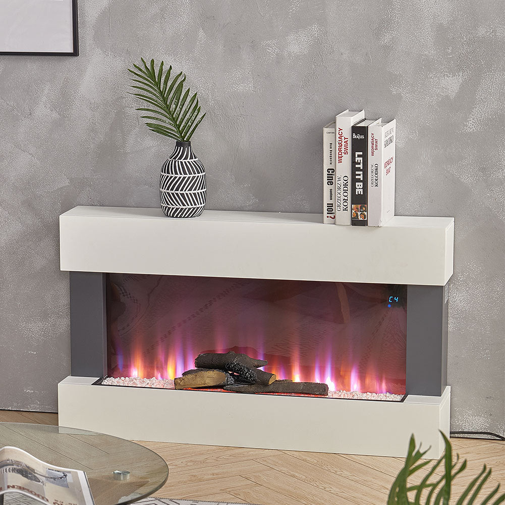 39 Inch White Wooden Freestanding Electric Fireplace