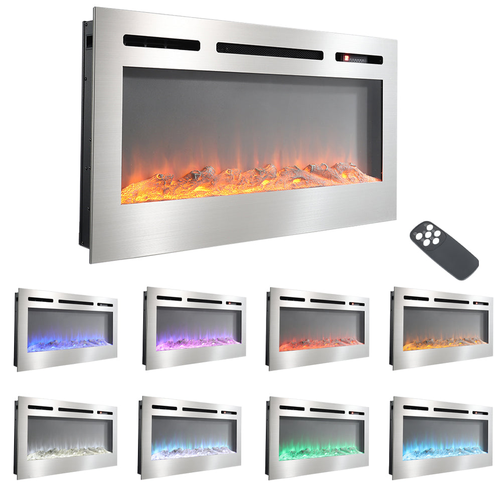 Linear Electric Fireplace Recessed Wall Mounted Fireplace in Chrome