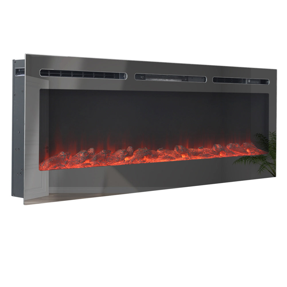 50 Inch Linear Electric Fireplace Recessed in Black