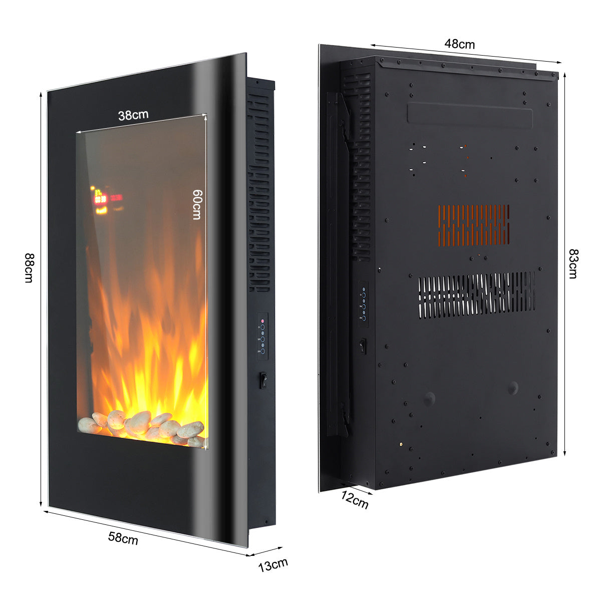 Modern Vertical Wall Mount Electric Fireplace with Remote Control 1000 / 2000W