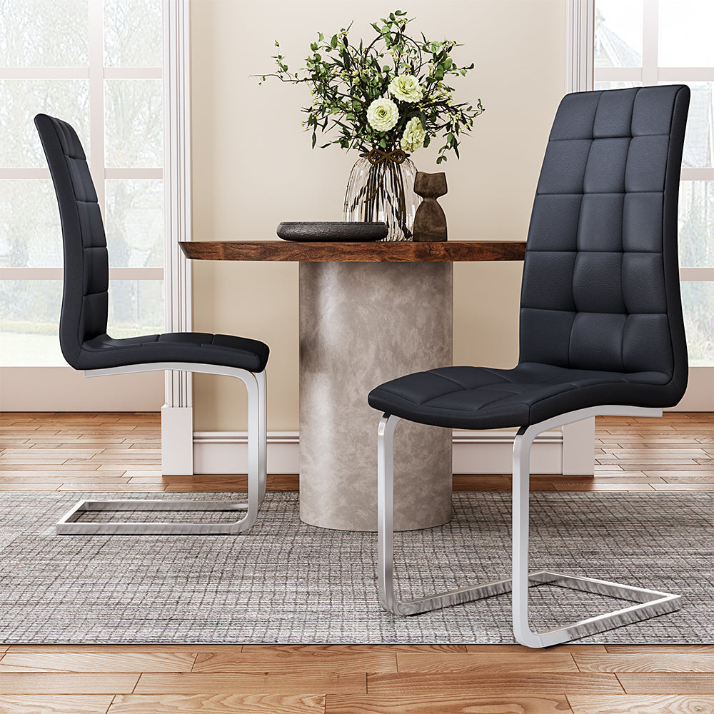 Dining Chair Leather Upholstered  Set of 2 with Metal Base